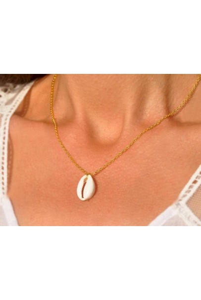 Natural Cowrie Shell Necklace With Gold Chain , Jewelry Gift for Her